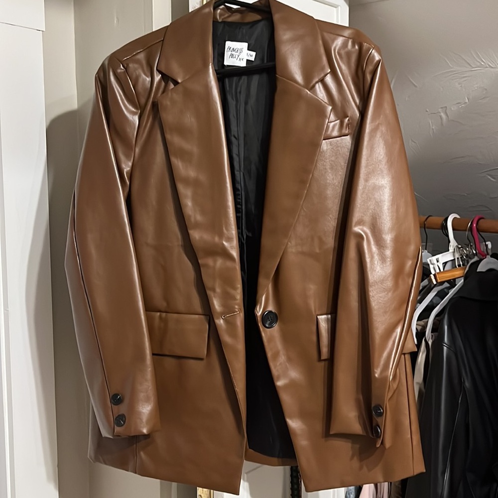 Princess Polly Jocelyn Faux Leather Blazer Brown